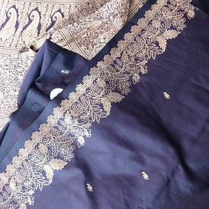 Pathi Black & Gold Silk Gayathri Kolam Saree Fabric.